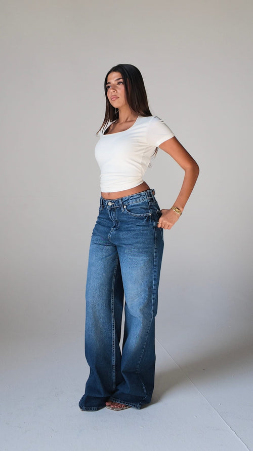 Baggy High Waist Flex Waist Marine Blue Jeans