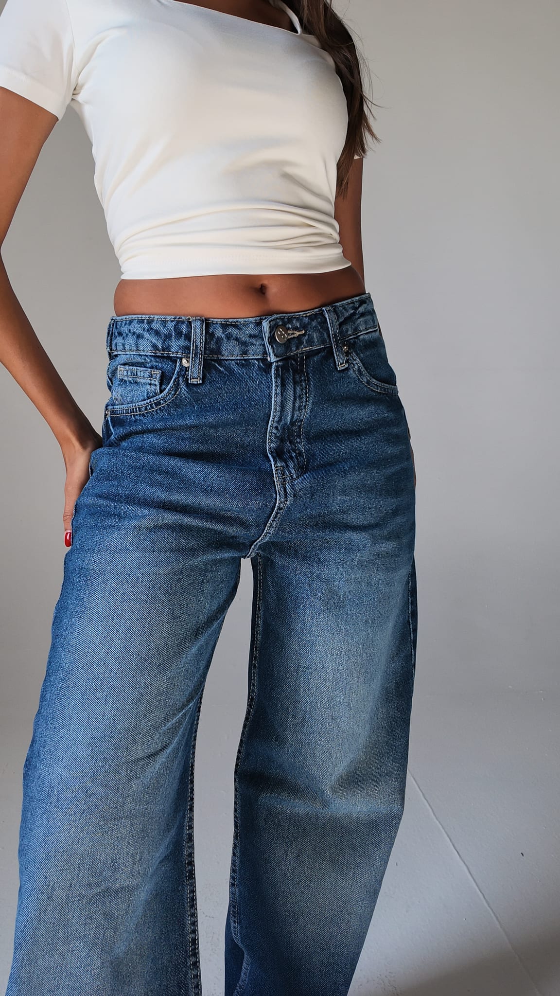Baggy High Waist Flex Waist Marine Blue Jeans