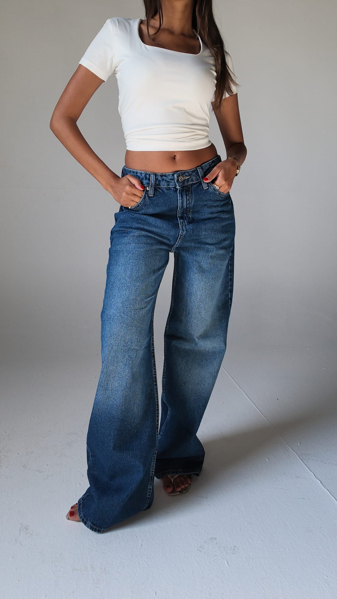Baggy High Waist Flex Waist Marine Blue Jeans