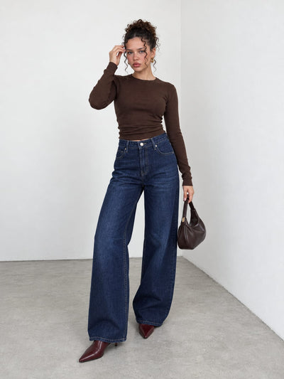 Baggy High-Waist Ink Navy Blue Jeans Baggy CIZARO - Cizaro Jeans