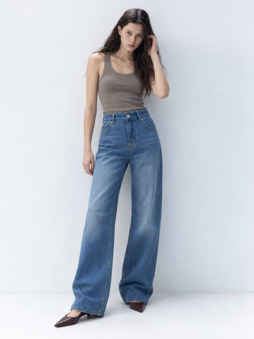 Baggy High-Waist Mid Powder Blue Jeans Baggy CIZARO - Cizaro Jeans