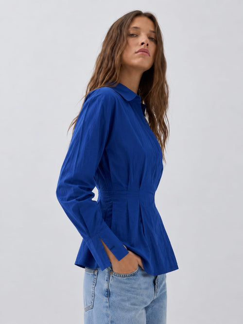 Women Long Sleeve Blue Wrap Blouse Blouse CIZARO - Cizaro Jeans