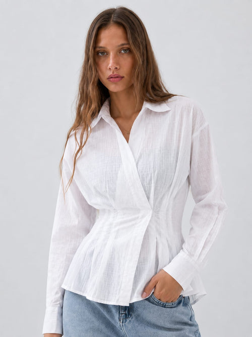 Women Long Sleeve White Wrap Blouse Blouse CIZARO - Cizaro Jeans