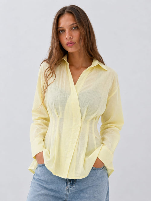 Women Long Sleeve Butter Yellow Blouse Blouse CIZARO - Cizaro Jeans