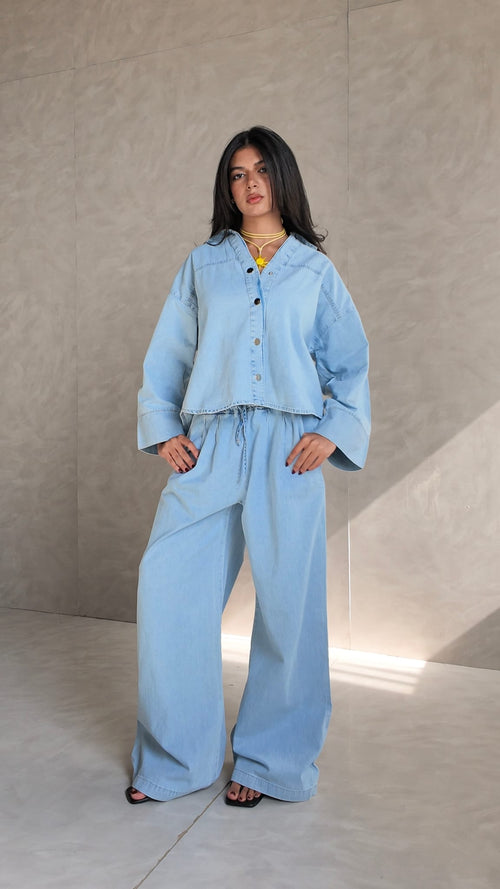 Cropped Lightweight Denim Blouse Cropped Jacket CIZARO - Cizaro Jeans