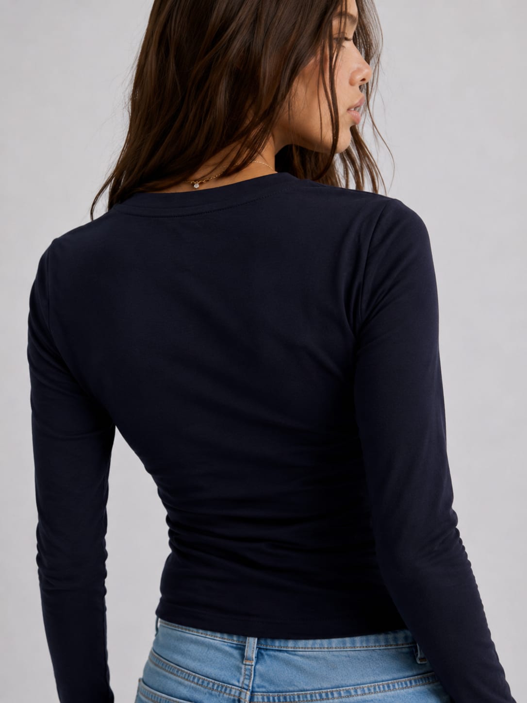 Long sleeve V-Neck Basic Top – Navy Blue
