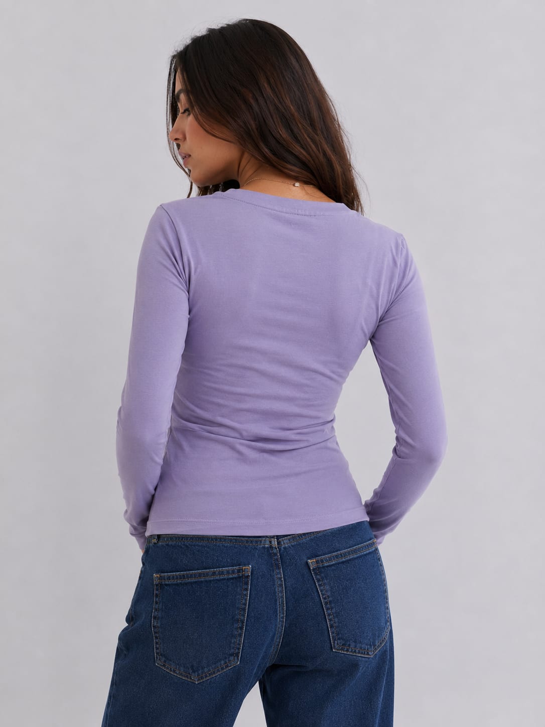Long sleeve V-Neck Basic Top – Purple