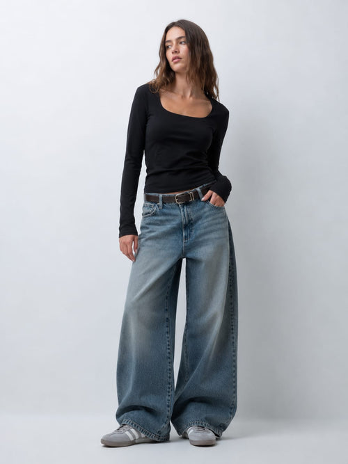Women Long Sleeve Black Scoop Neck Basic Top Top CIZARO - Cizaro Jeans