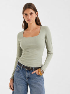 Women Long Sleeve olive Square Neck Basic Top Basic Top CIZARO - Cizaro Jeans