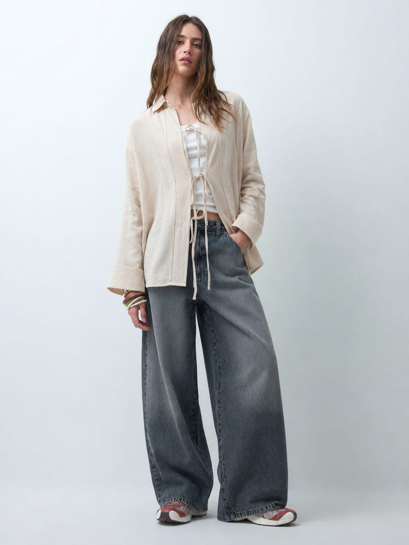 Linen Blend Open Front Cardigan – Beige Cardigan CIZARO - Cizaro Jeans