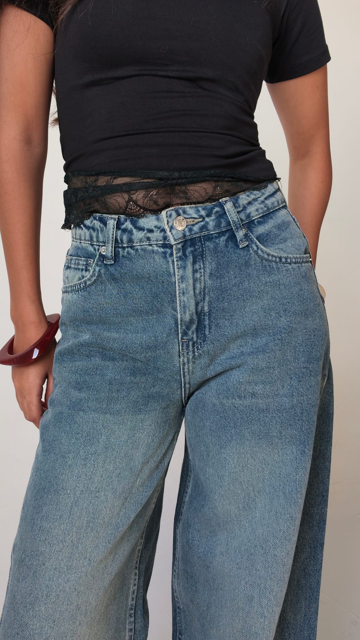 Extreme Wide-Leg High-Waist Light Vintage Blue Jeans