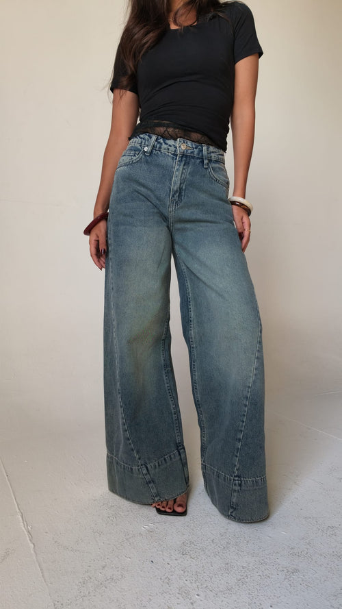 Extreme Wide-Leg High-Waist Light Vintage Blue Jeans Wide-Leg CIZARO - Cizaro Jeans