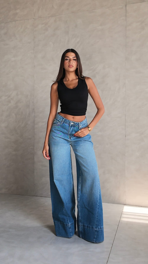 Extreme wide leg high waist Marine Blue jeans