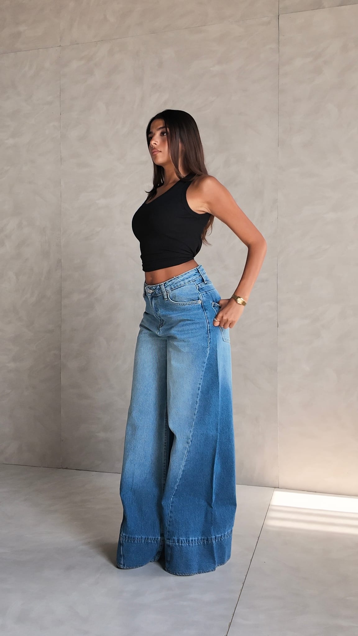 Extreme wide leg high waist Marine Blue jeans