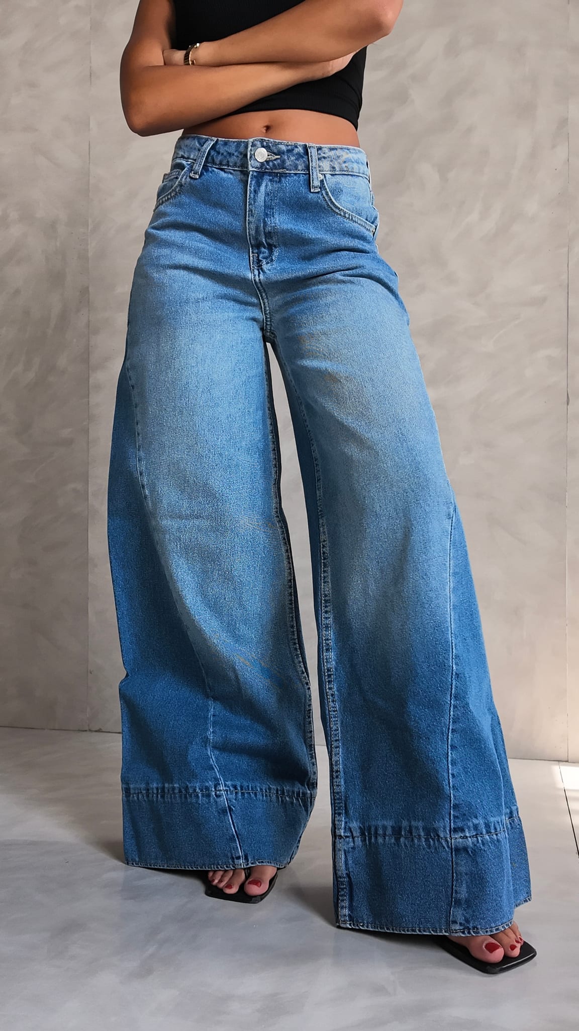 Extreme wide leg high waist Marine Blue jeans