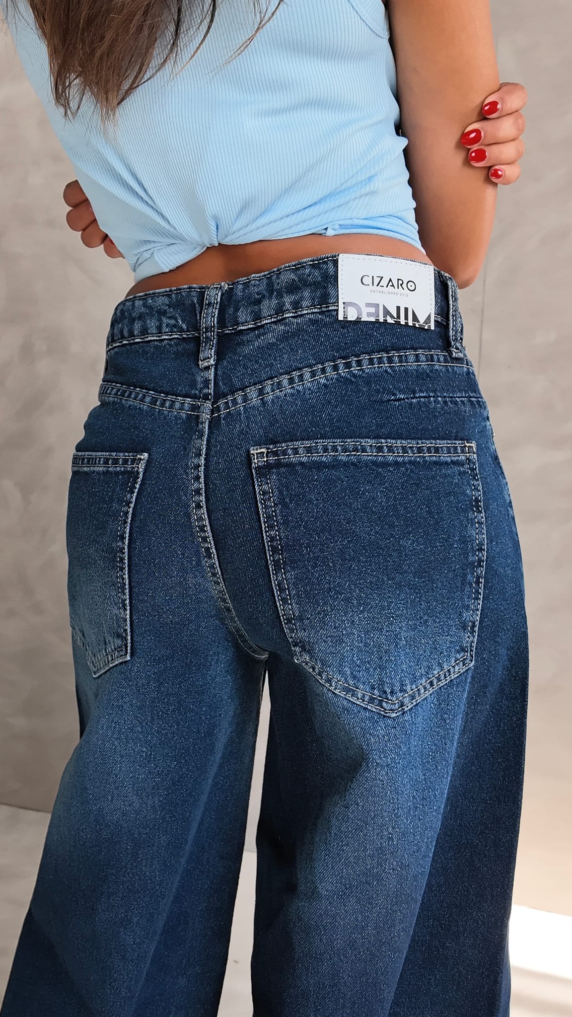 Extreme wide leg high waist Deep vintage blue jeans