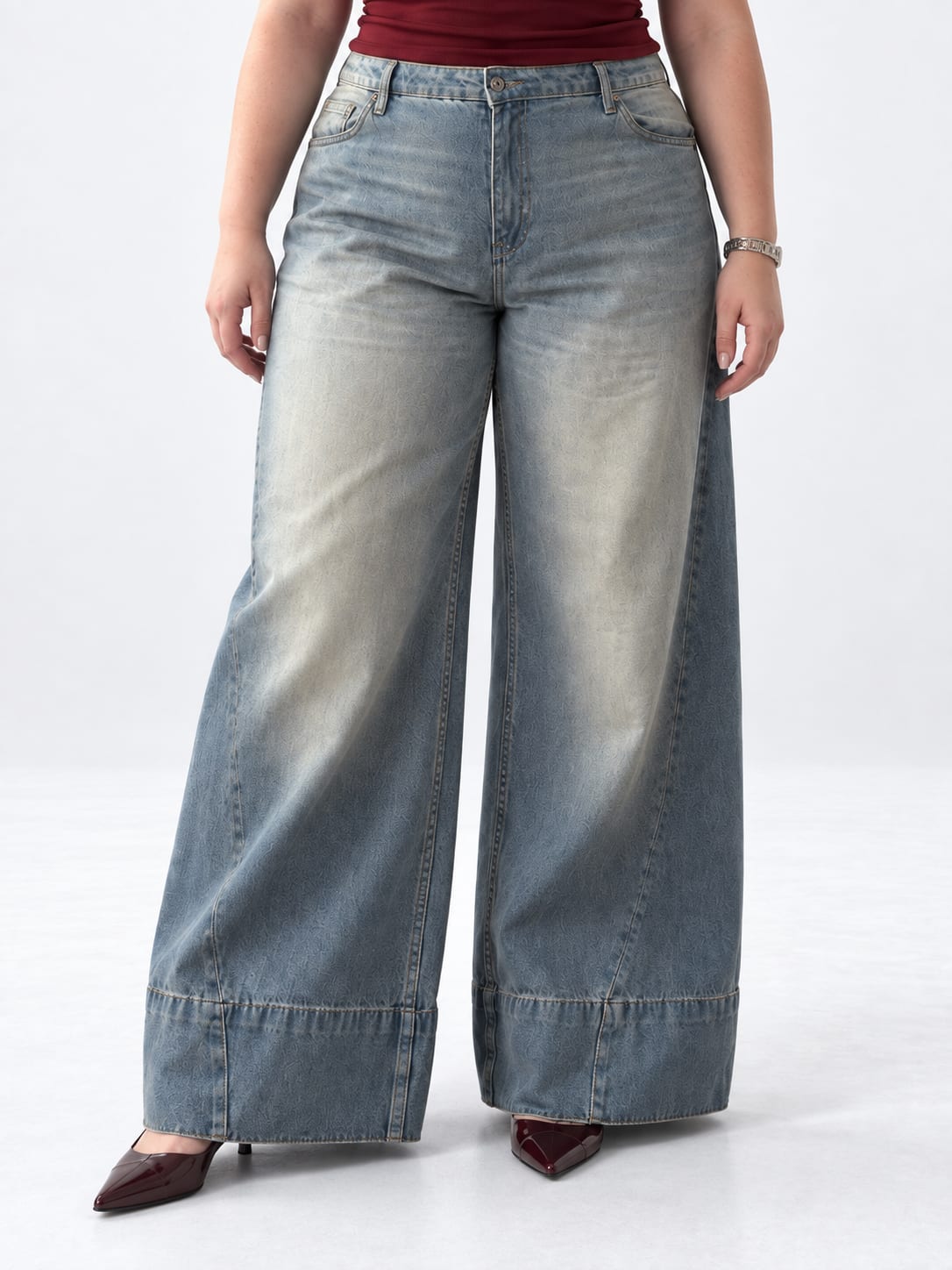 Extreme Wide Leg High Waist – Curvy Fit Light Vintage Blue Jeans Extreme Wide Leg Curvy Fit CIZARO - Cizaro Jeans