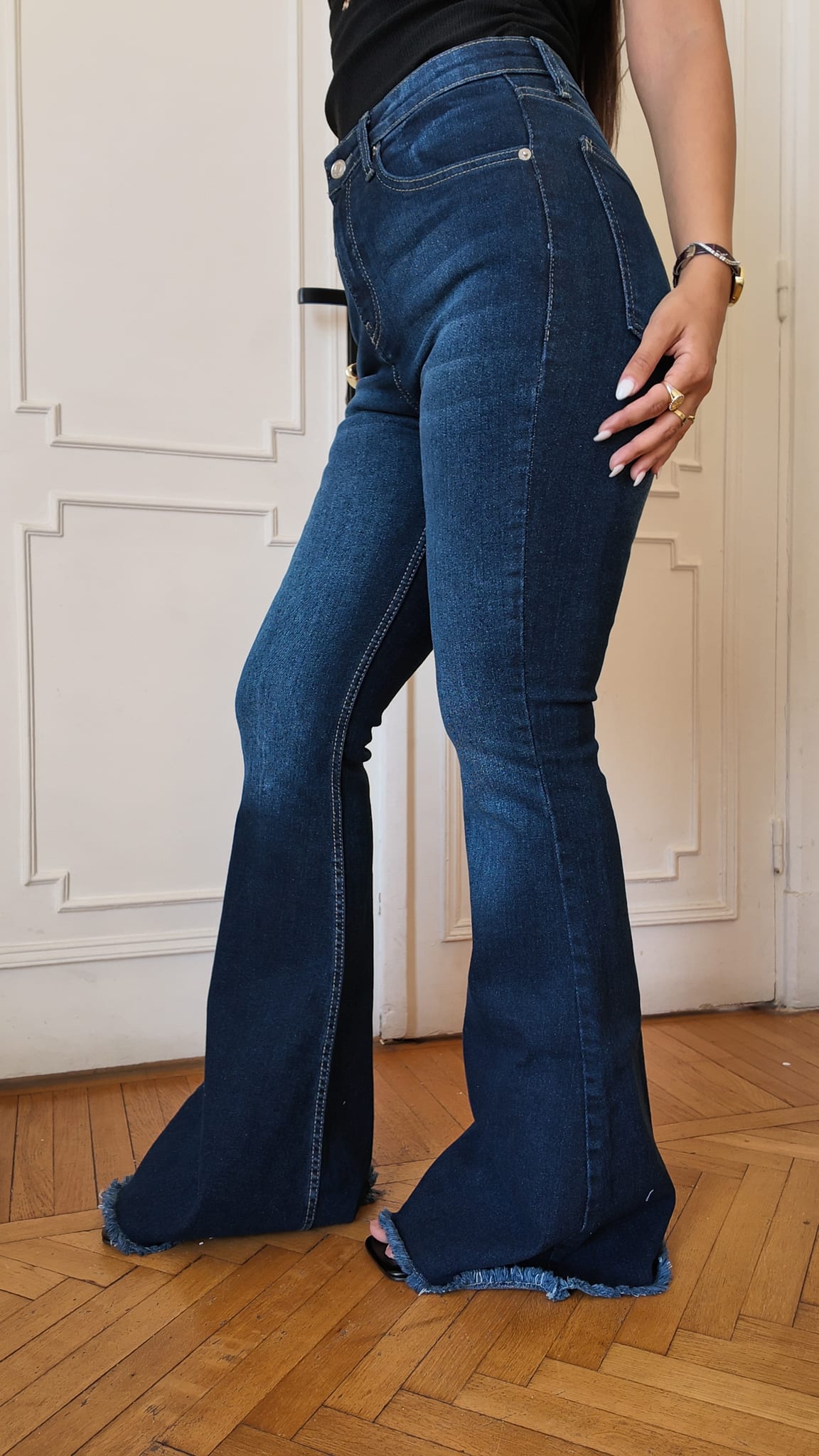 Flare High-Waist Deep Indigo Blue Jeans