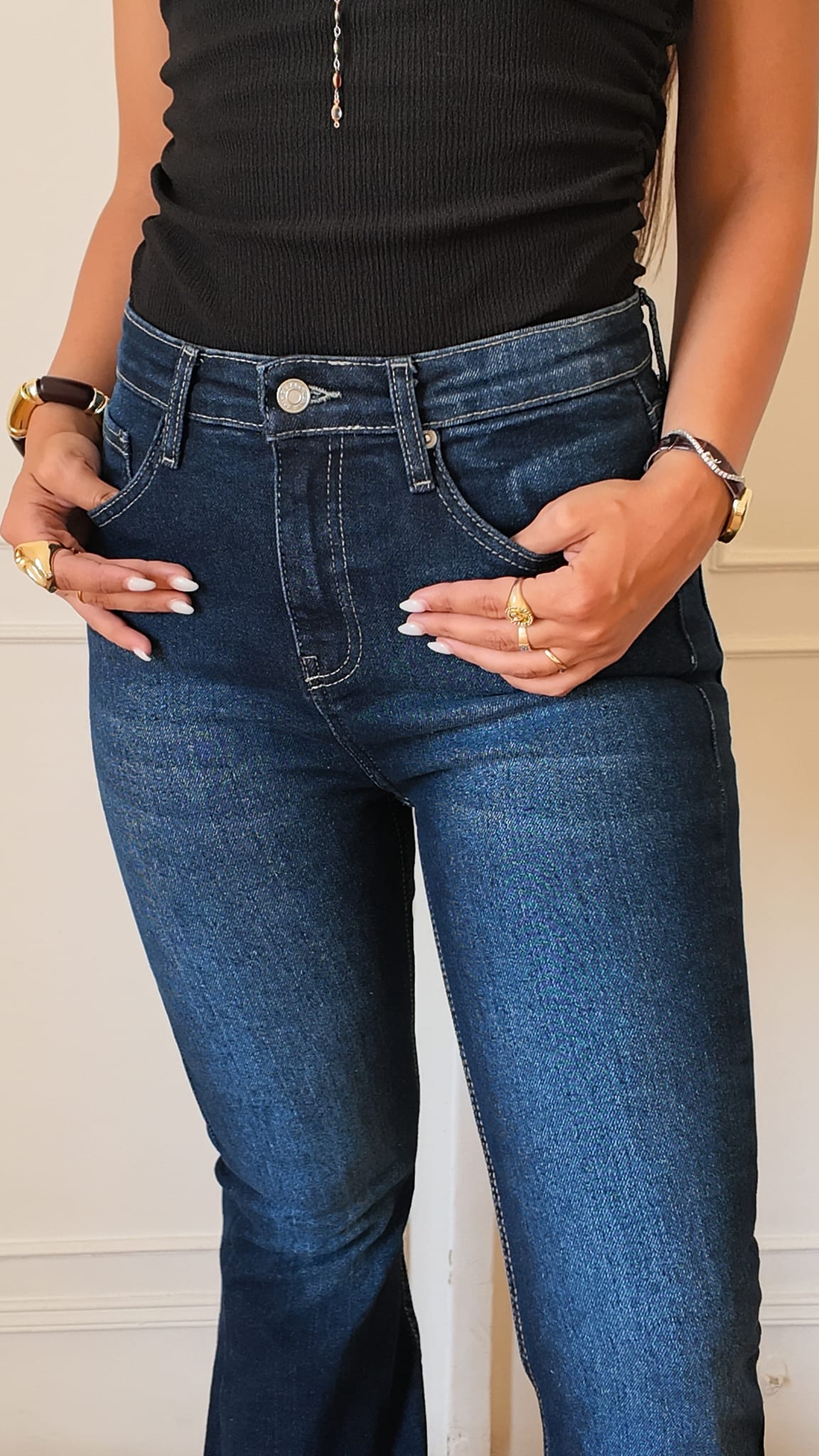 Flare High-Waist Deep Indigo Blue Jeans