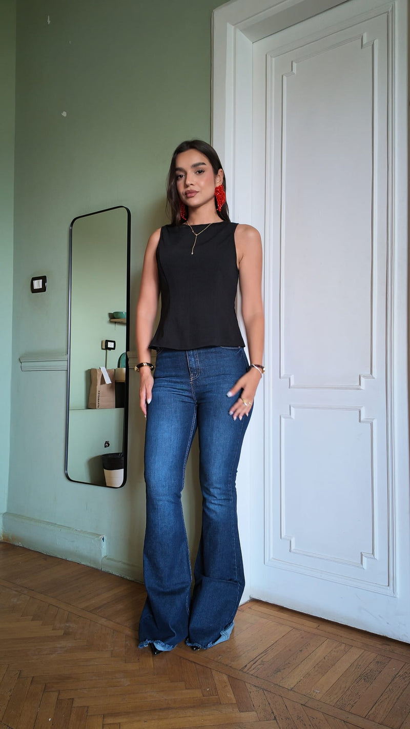 Flare High-Waist Deep Indigo Blue Jeans Flare CIZARO - Cizaro Jeans