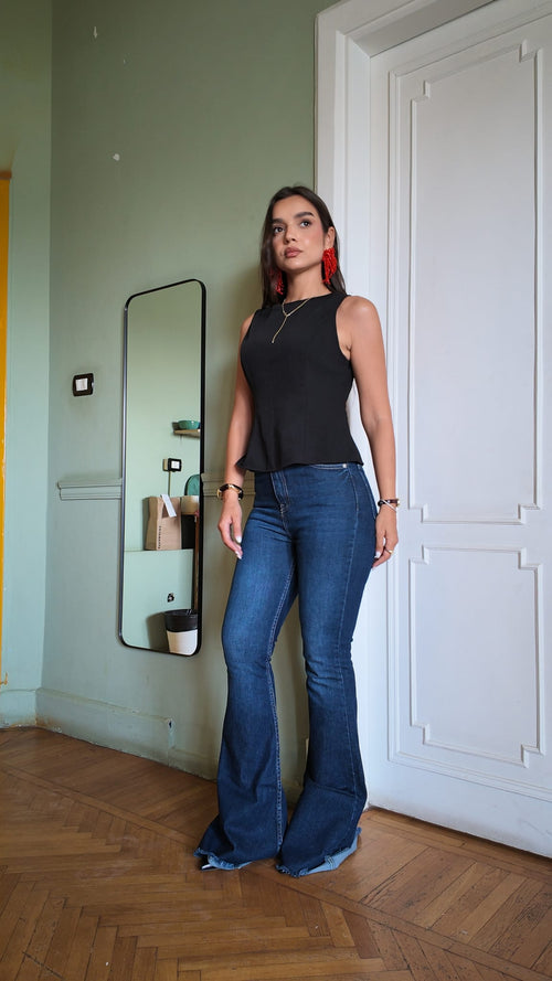 Flare High-Waist Deep Indigo Blue Jeans Flare CIZARO - Cizaro Jeans