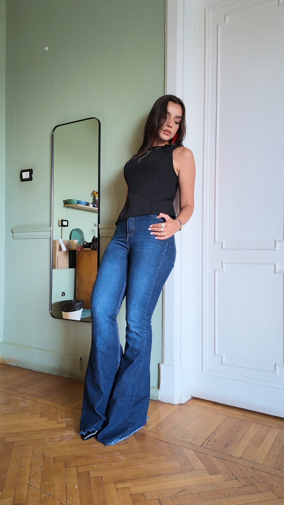 Flare High-Waist Deep Indigo Blue Jeans