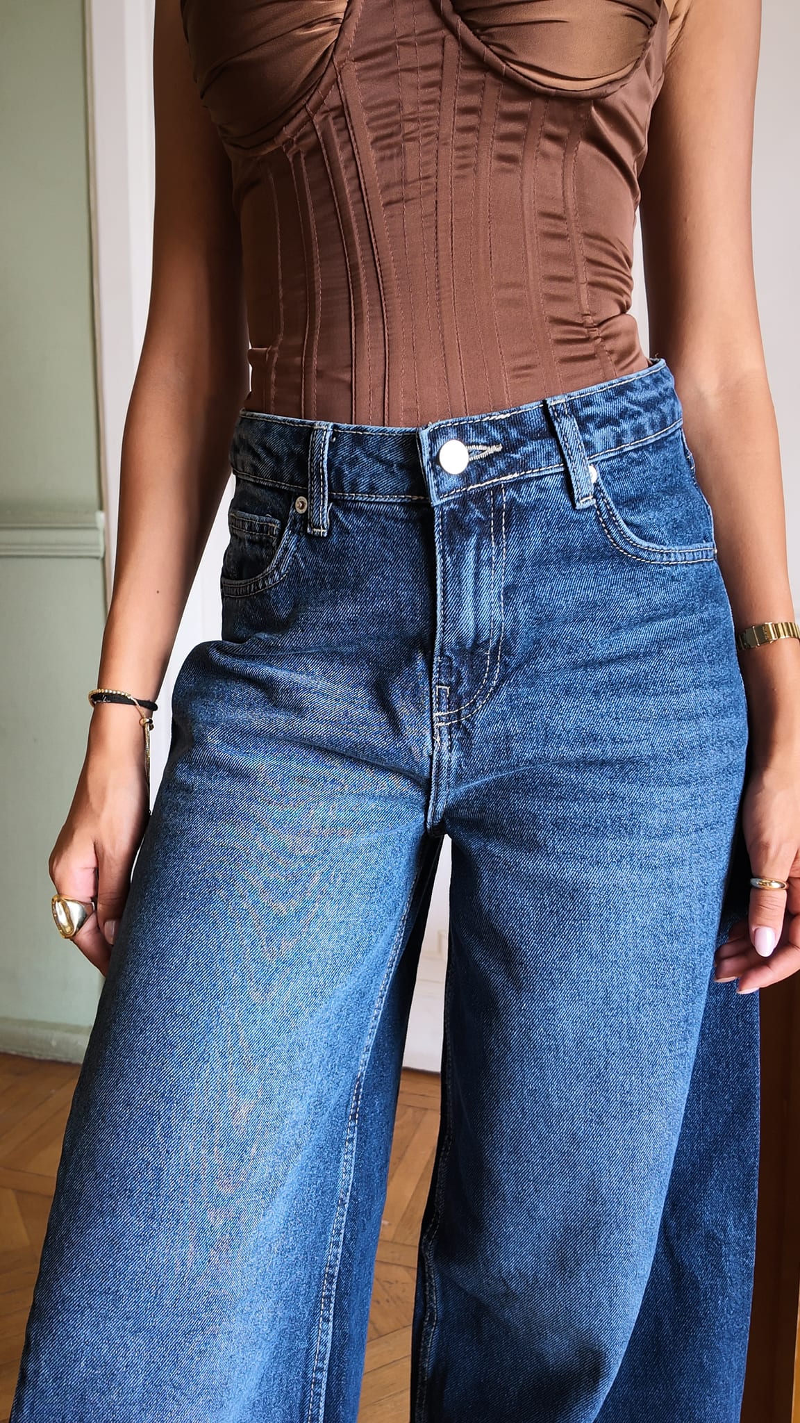 Wide-Leg High-Waist Mid Vintage Blue Jeans