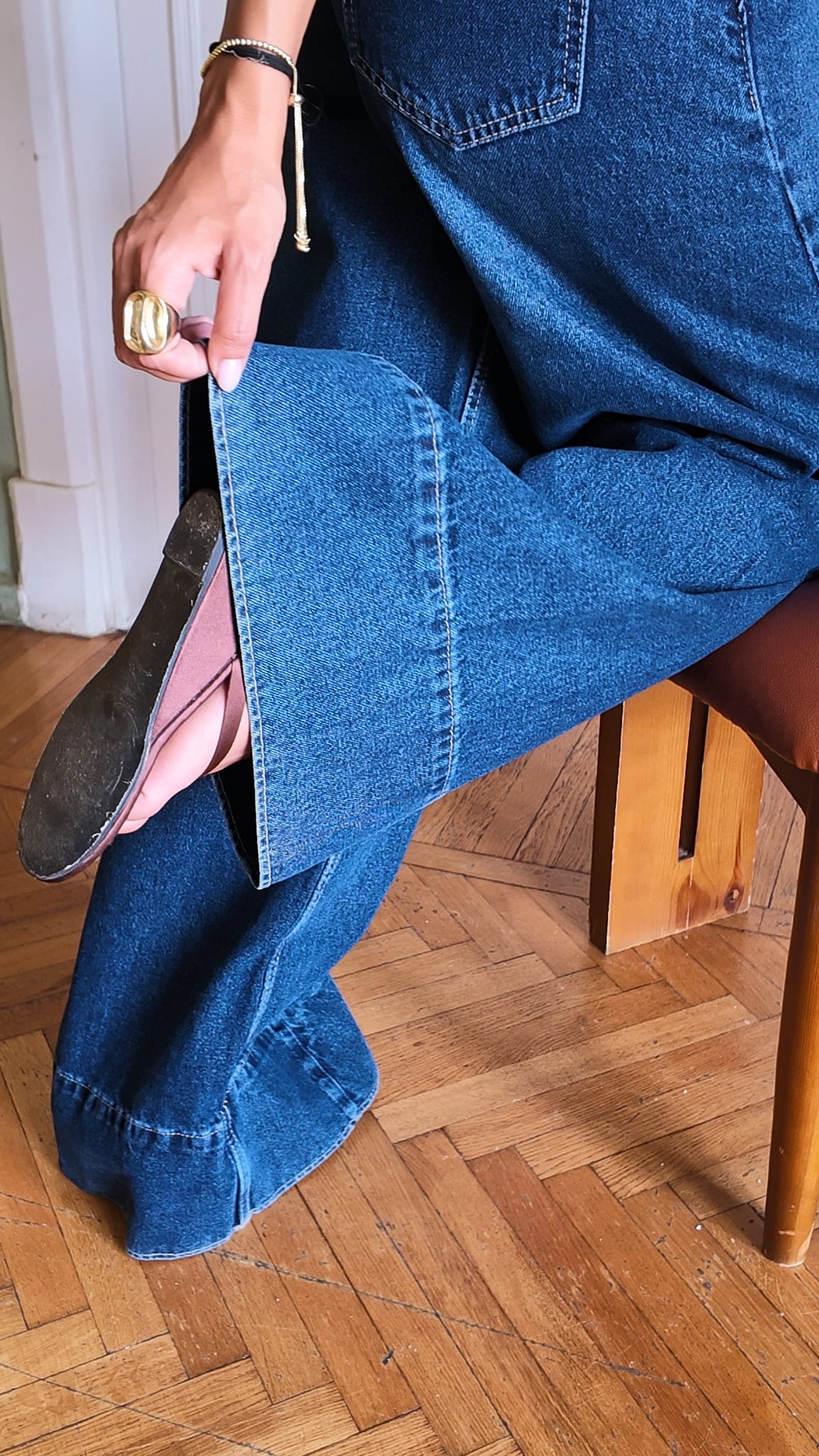Wide-Leg High-Waist Mid Vintage Blue Jeans