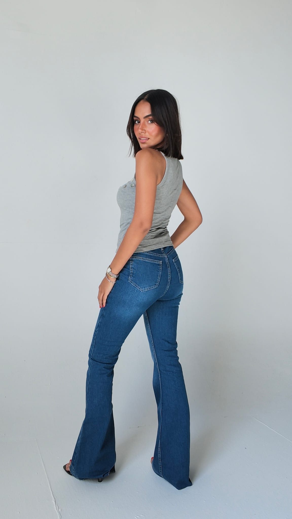 Flare High-Waist Mid Vintage Blue Jeans Flare CIZARO - Cizaro Jeans