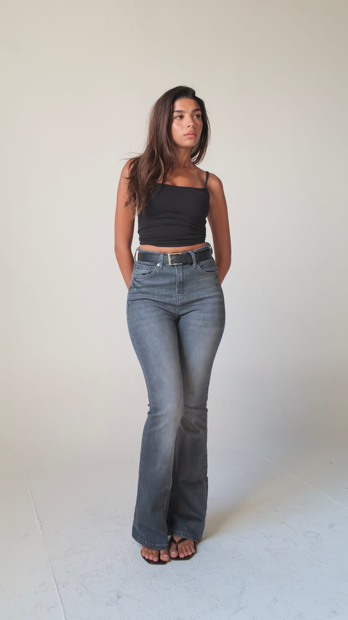 Flare High-Waist Washed Grey Jeans Flare CIZARO - Cizaro Jeans
