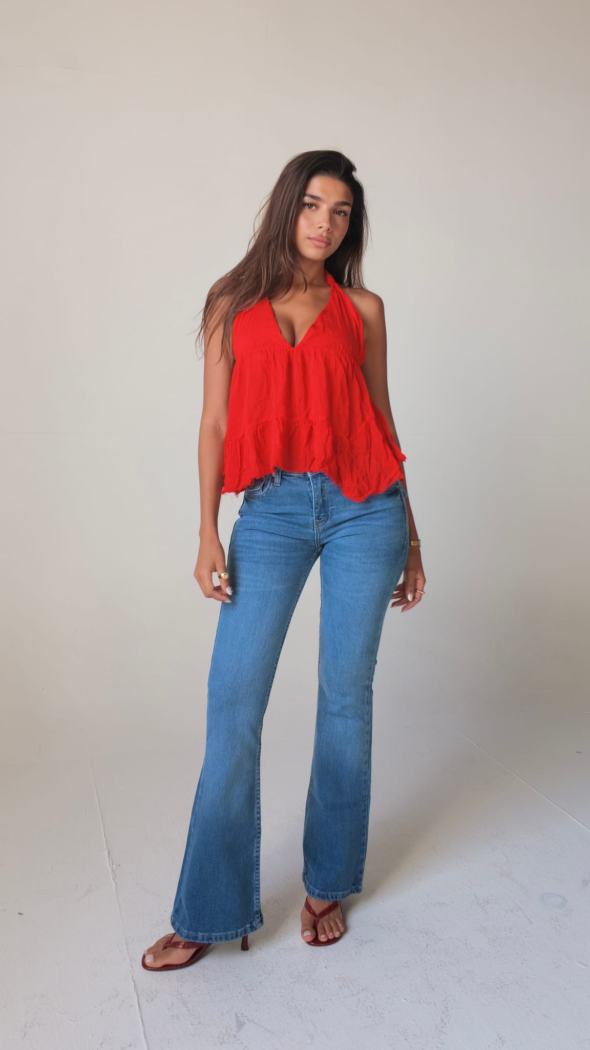 Flare Flap pocket high waist Washed Blue jeans