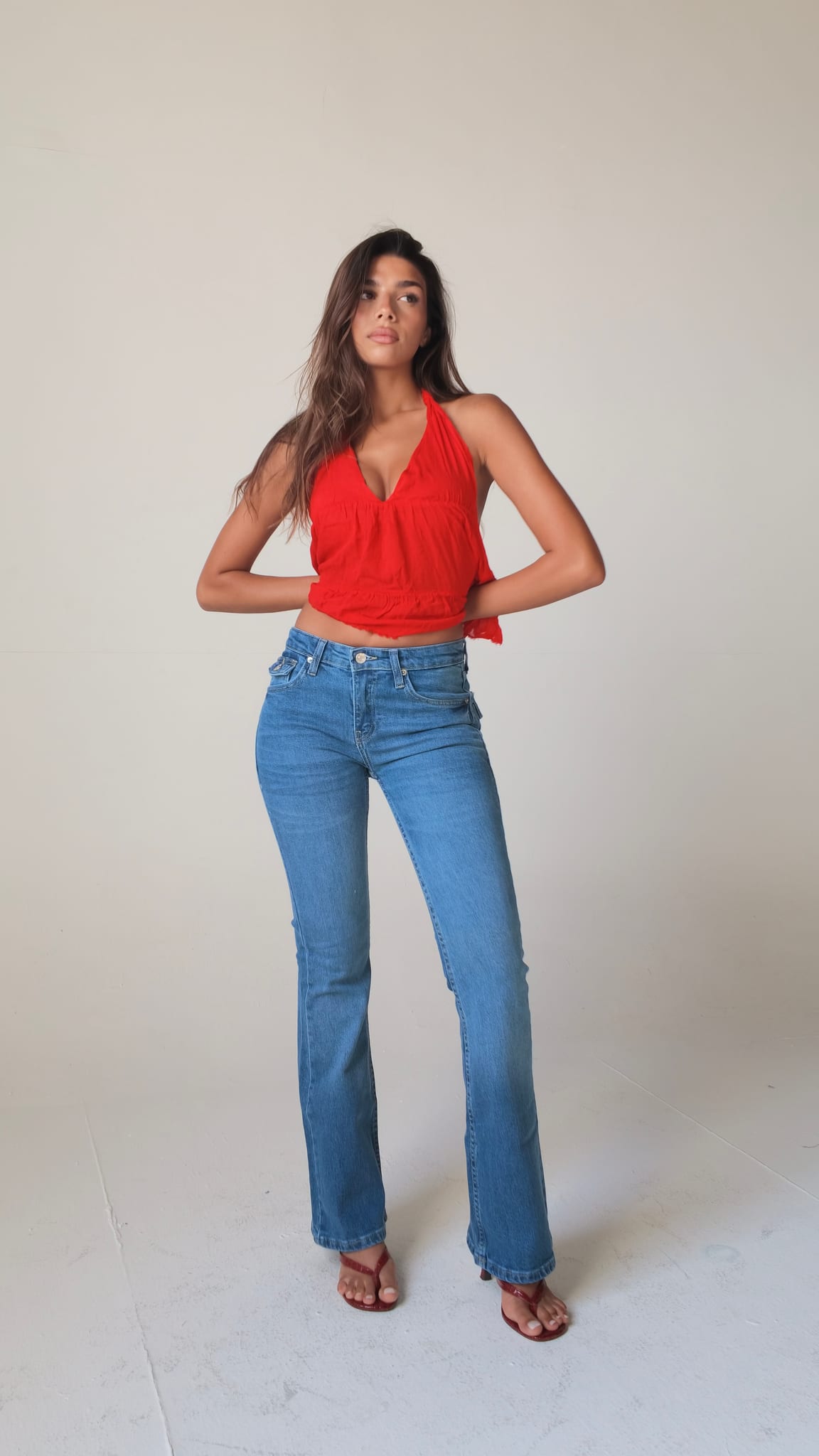 Flare Flap pocket high waist Washed Blue jeans