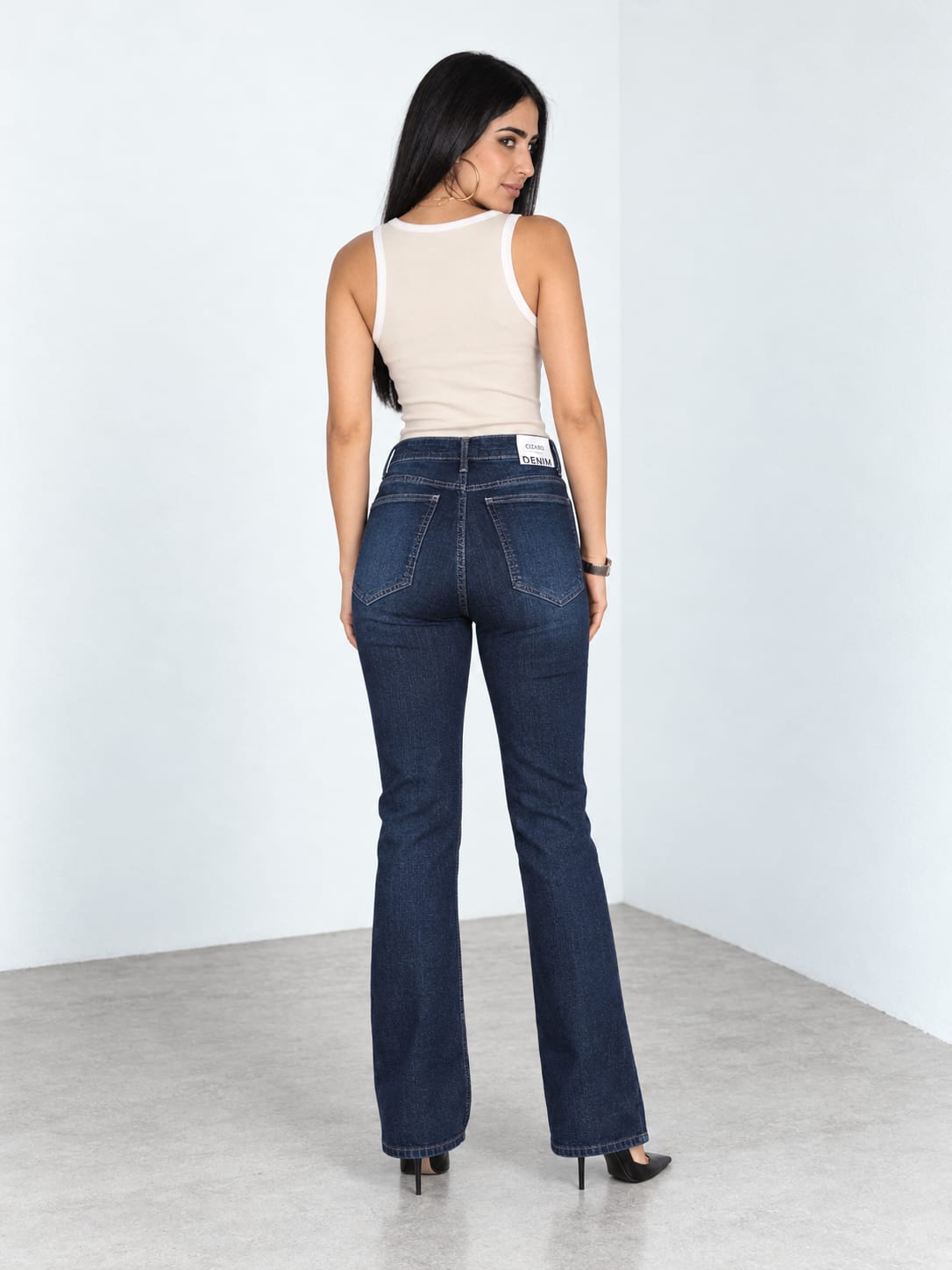 Flare High-Waist Navy Blue Jeans Flare CIZARO - Cizaro Jeans