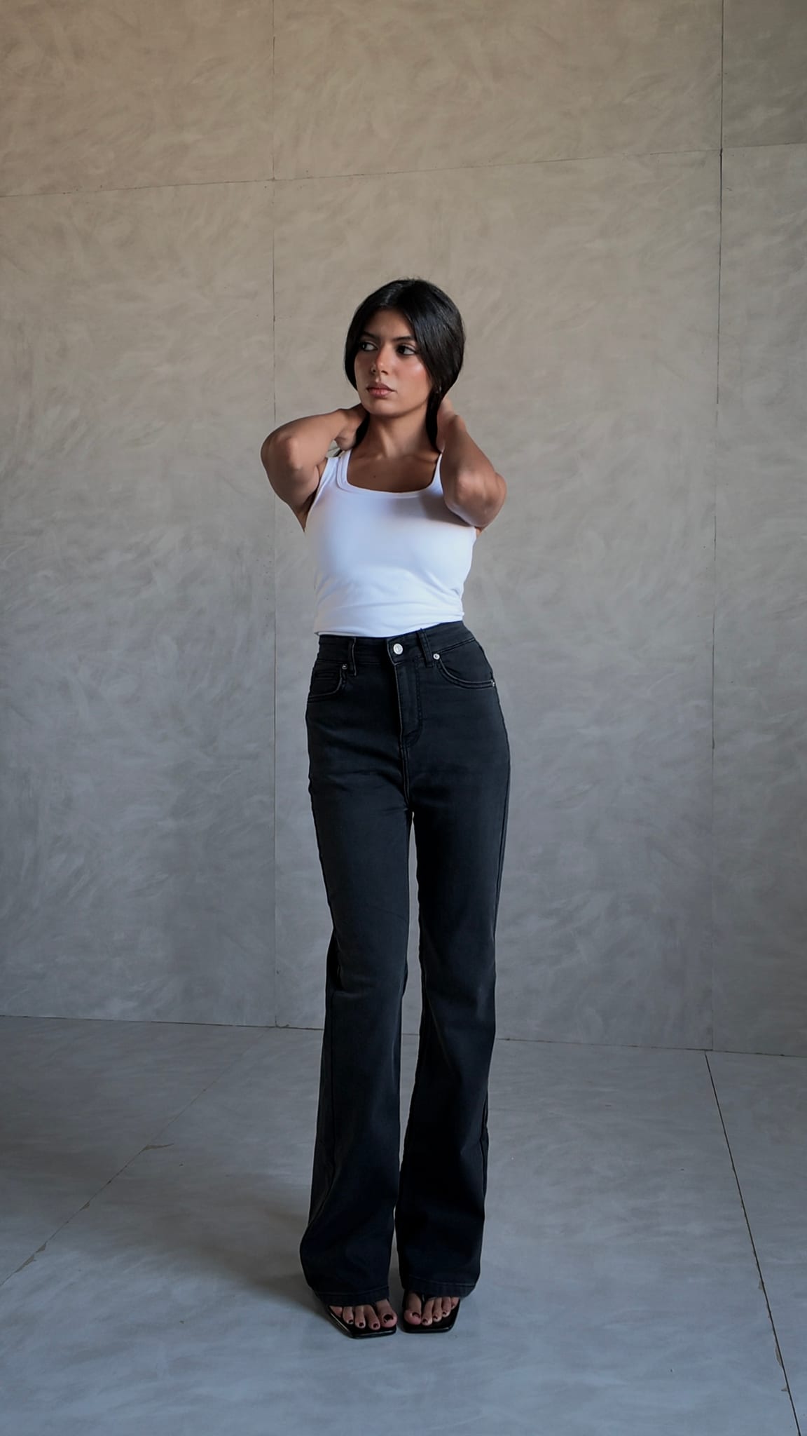 Flare – High-Waist Charcoal Black Jeans Flare CIZARO - Cizaro Jeans