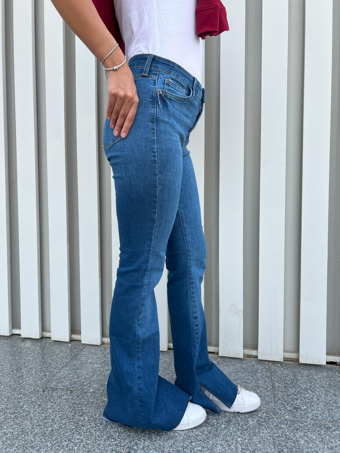 Flare - Dark Blue Split Hem Flared CIZARO    - Cizaro Jeans