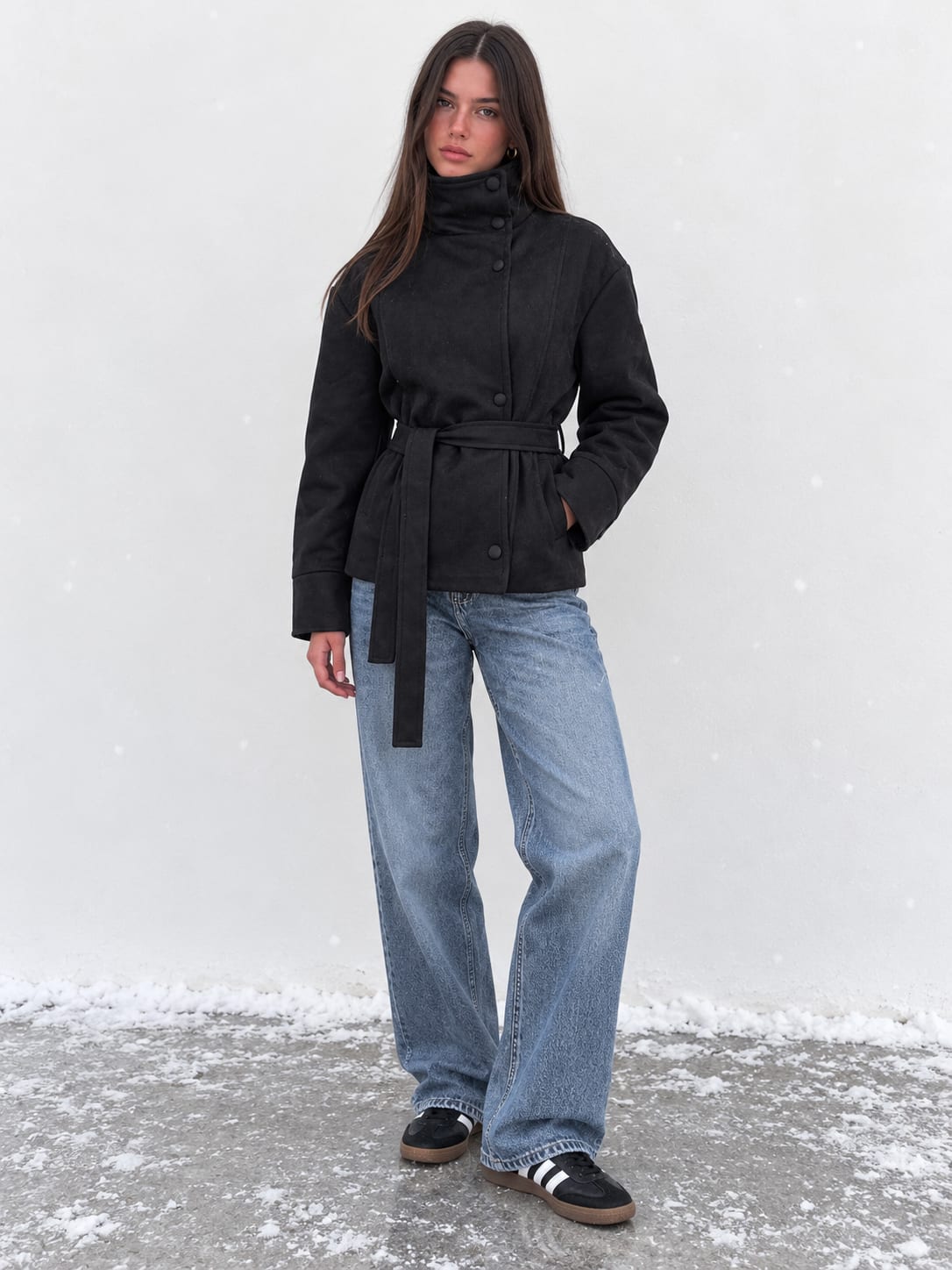 Suede Belted Jacket – Black