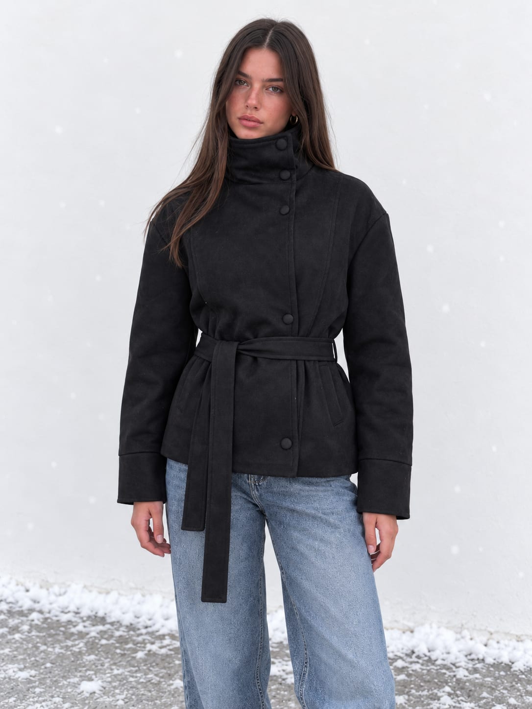 Black Suede Belted Jacket