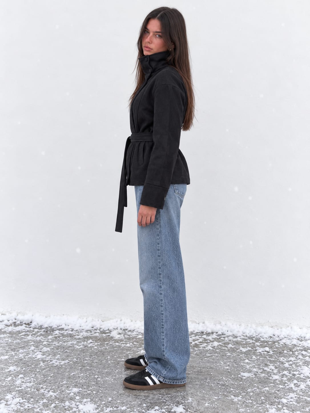 Suede Belted Jacket – Black