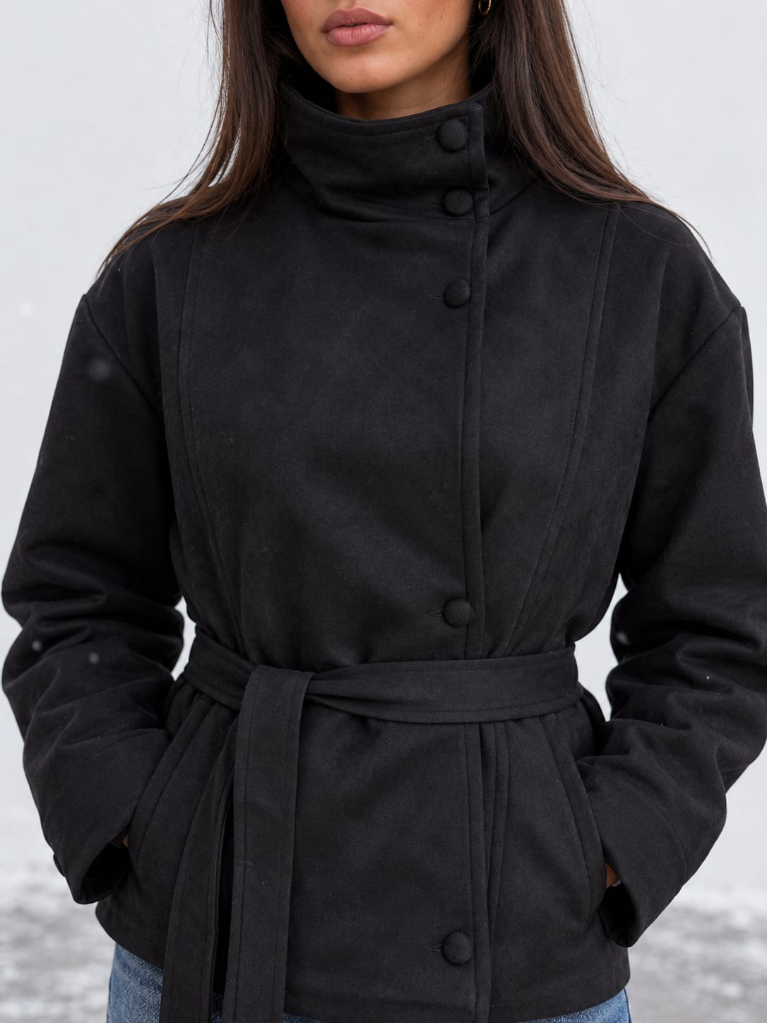 Suede Belted Jacket – Black