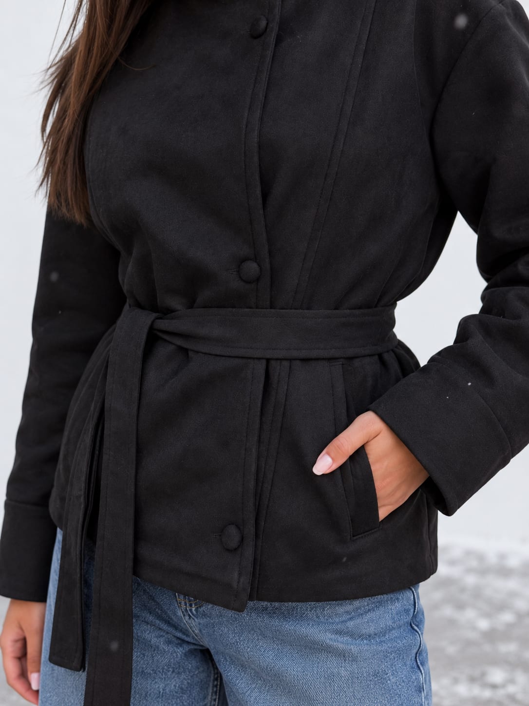 Suede Belted Jacket – Black