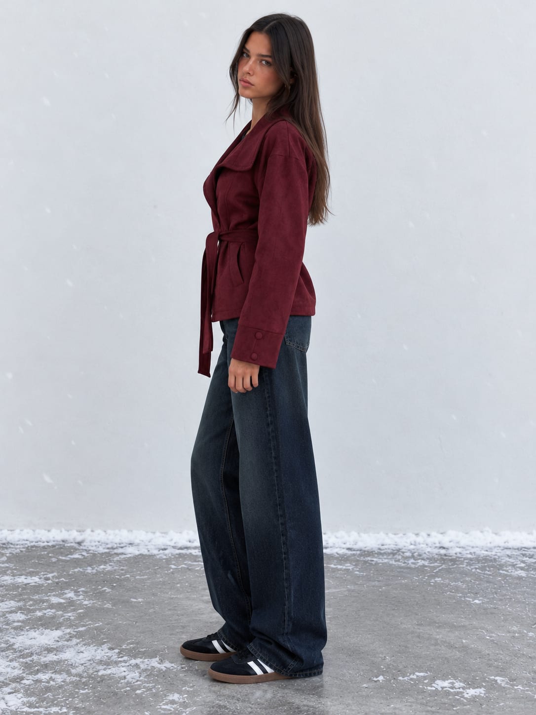 Suede Belted Jacket – Burgundy
