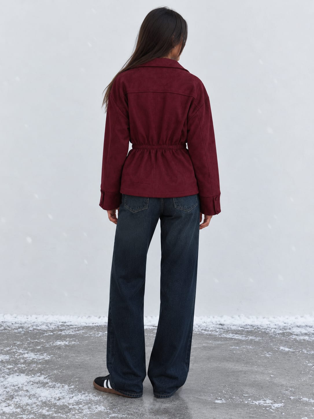 Suede Belted Jacket – Burgundy
