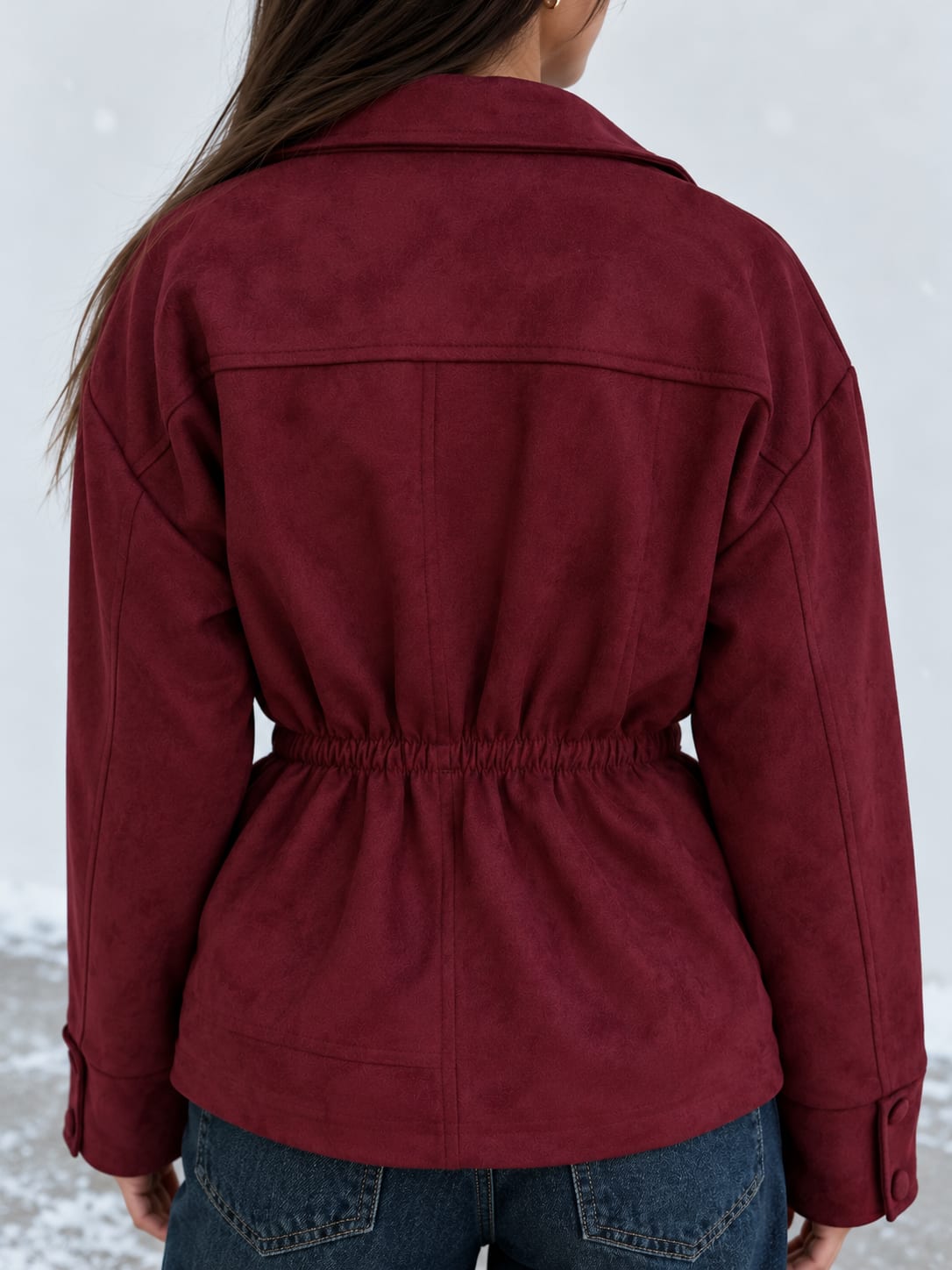 Suede Belted Jacket – Burgundy
