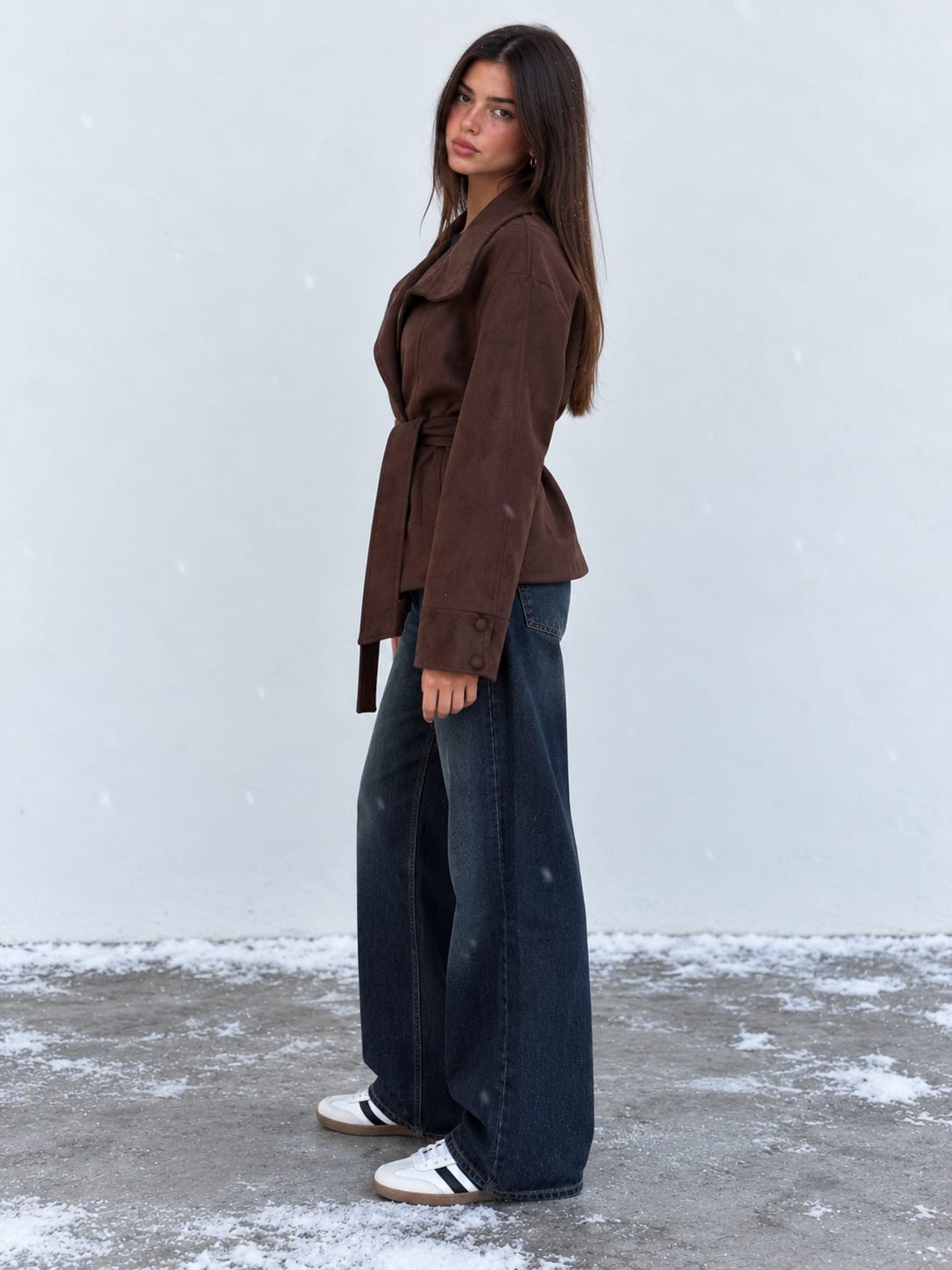 Suede Belted Jacket – Dark Chocolate