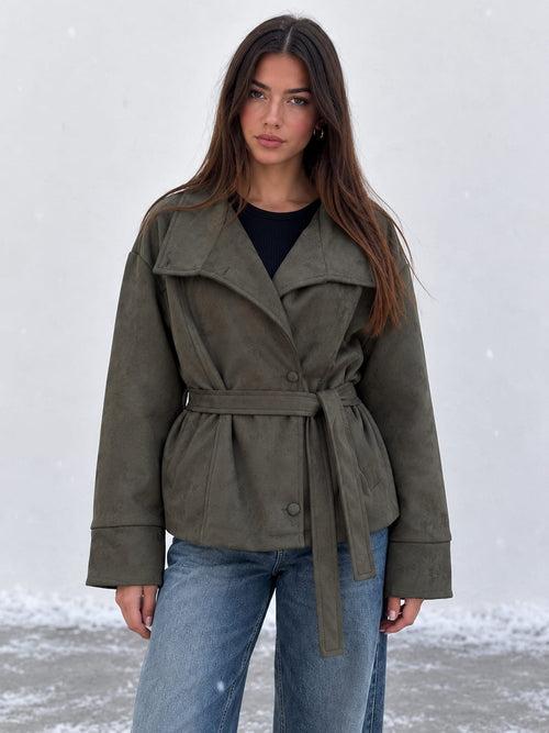 Suede Belted Jacket – Olive