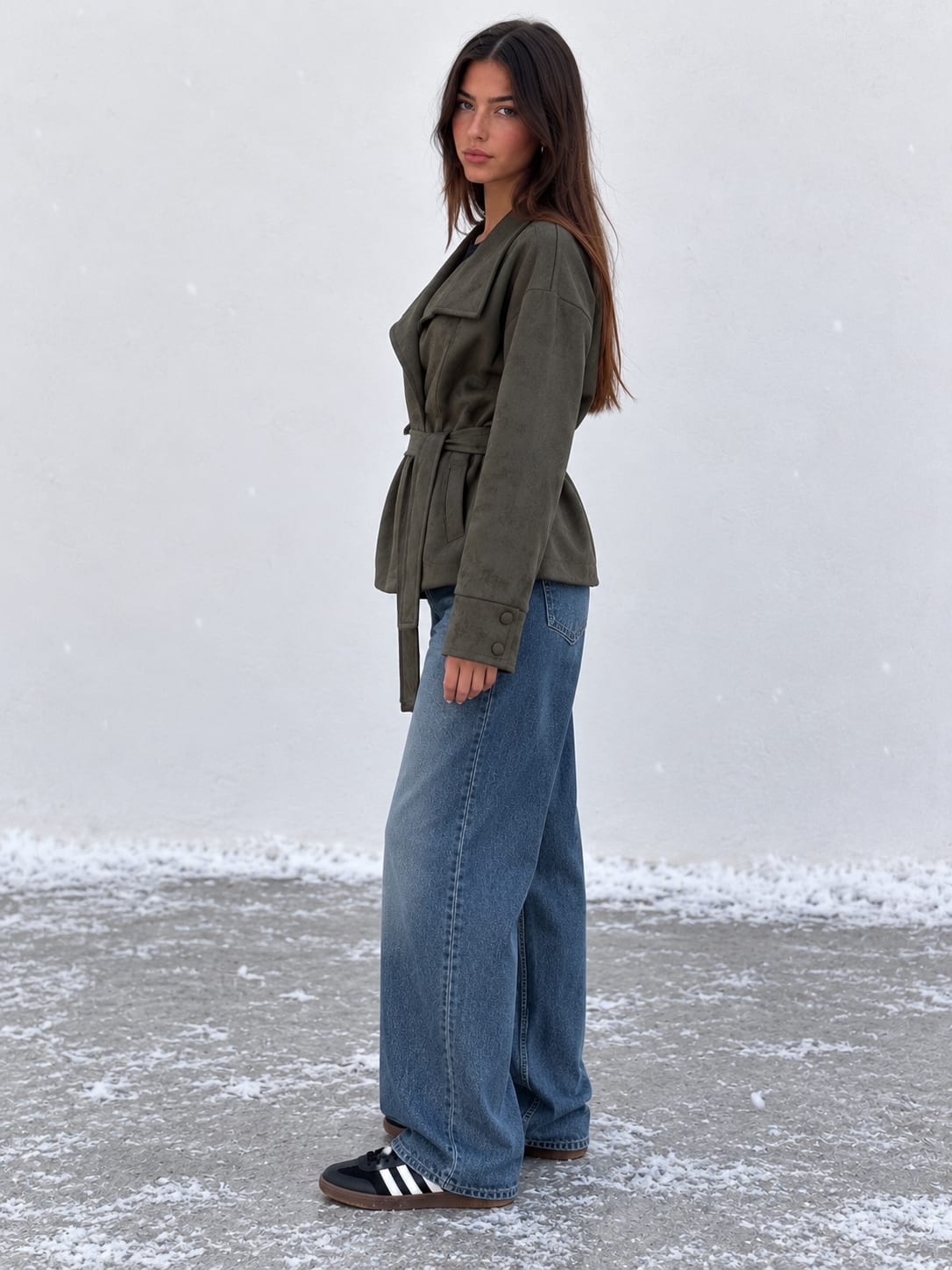 Suede Belted Jacket – Olive