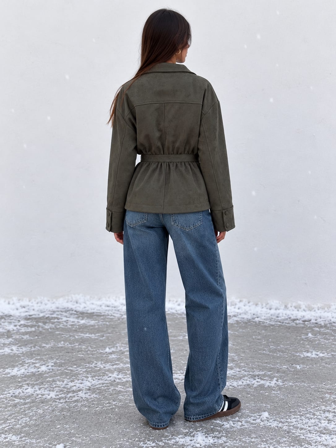 Suede Belted Jacket – Olive