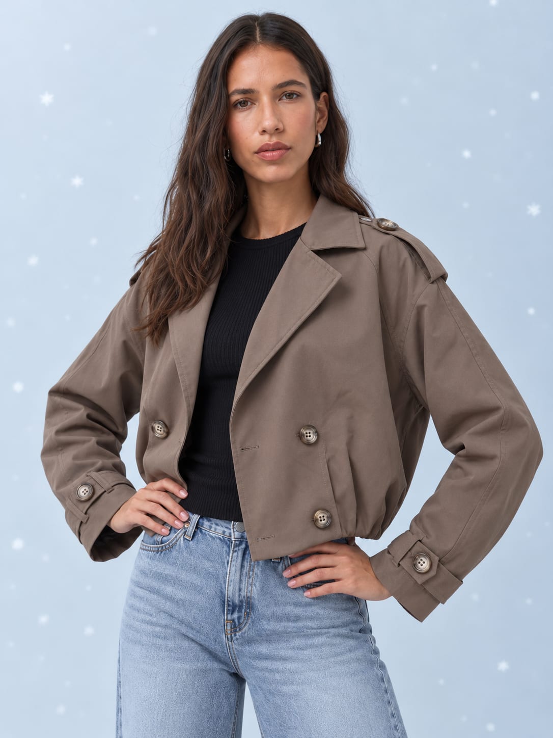 Pleated Cropped Trench Coat – Taupe Brown