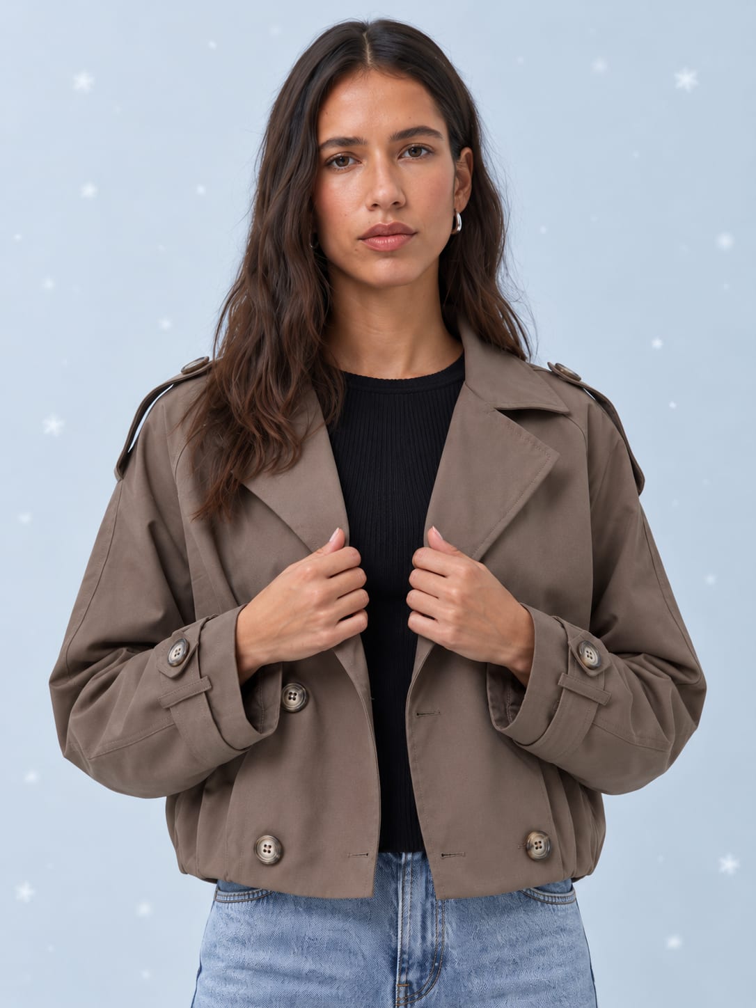 Pleated Cropped Trench Coat – Taupe Brown