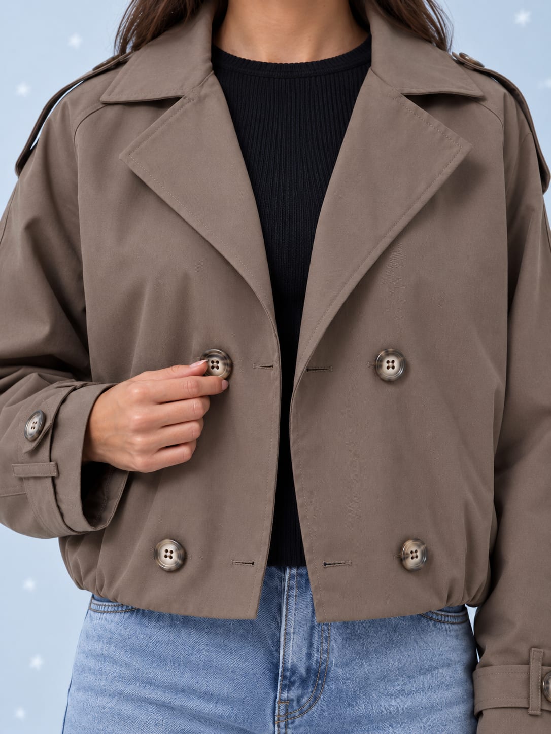 Pleated Cropped Trench Coat – Taupe Brown
